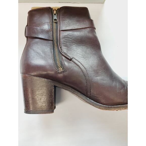 Frye Womens 11 Brown Ankle Boots Malorie Leather Bootie Stacked Heel Buckle - Picture 6 of 11